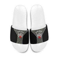 Custom Camouflage Bowling Slide Sandals with Red Strike Ball Graphic - Wonder Print Shop