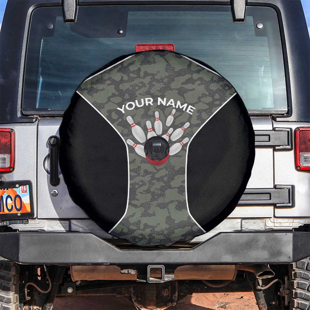 Custom Camouflage Bowling Spare Tire Cover with Red Strike Ball Graphic - Wonder Print Shop