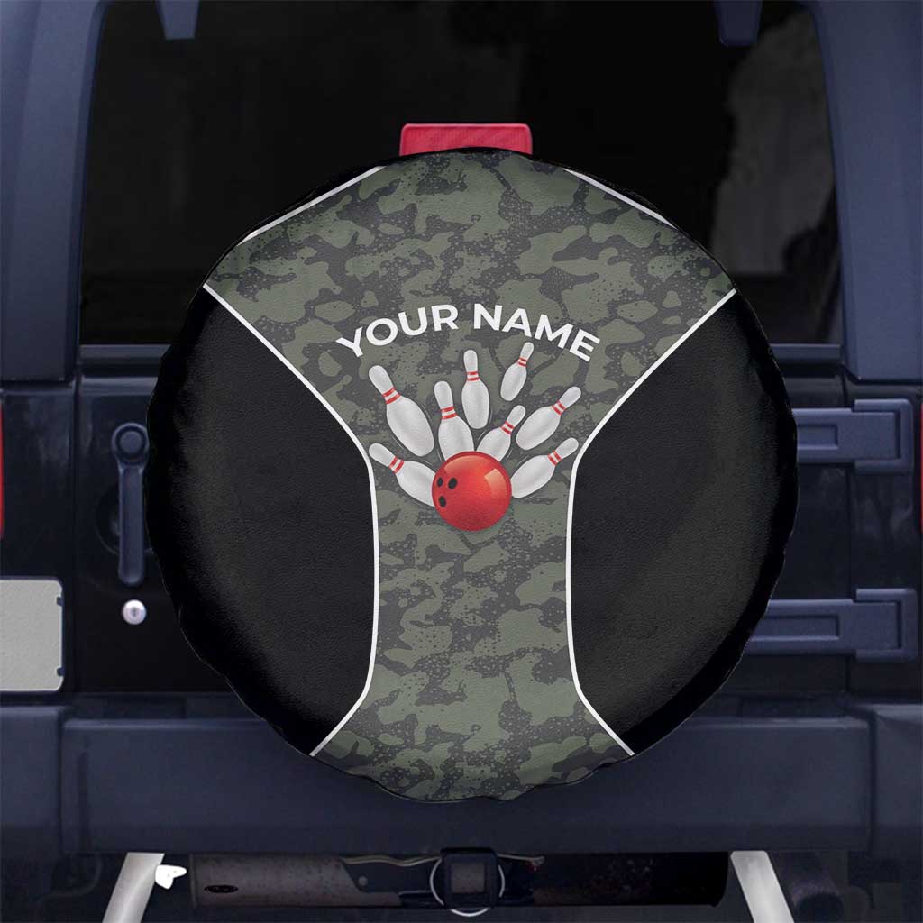 Custom Camouflage Bowling Spare Tire Cover with Red Strike Ball Graphic - Wonder Print Shop