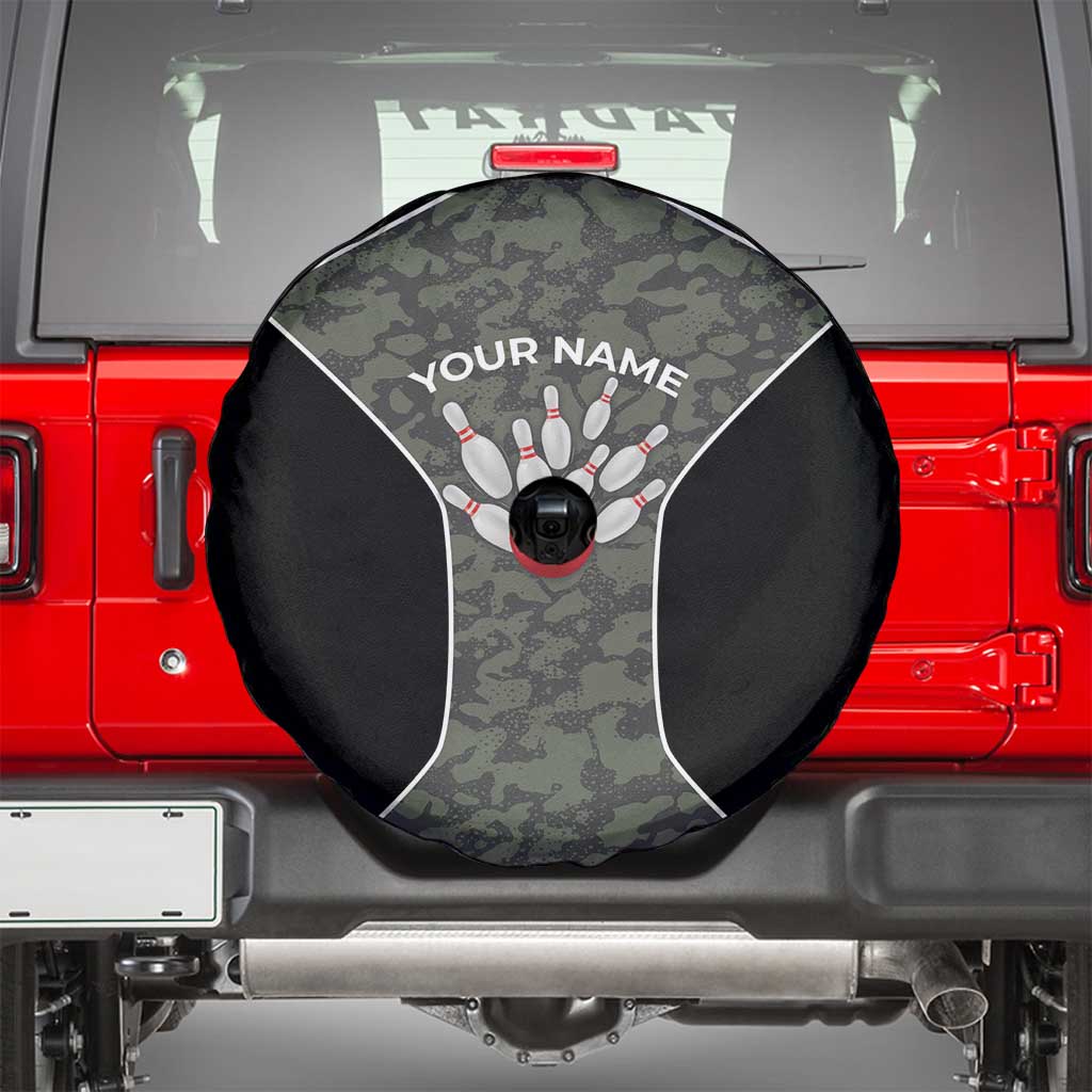 Custom Camouflage Bowling Spare Tire Cover with Red Strike Ball Graphic - Wonder Print Shop