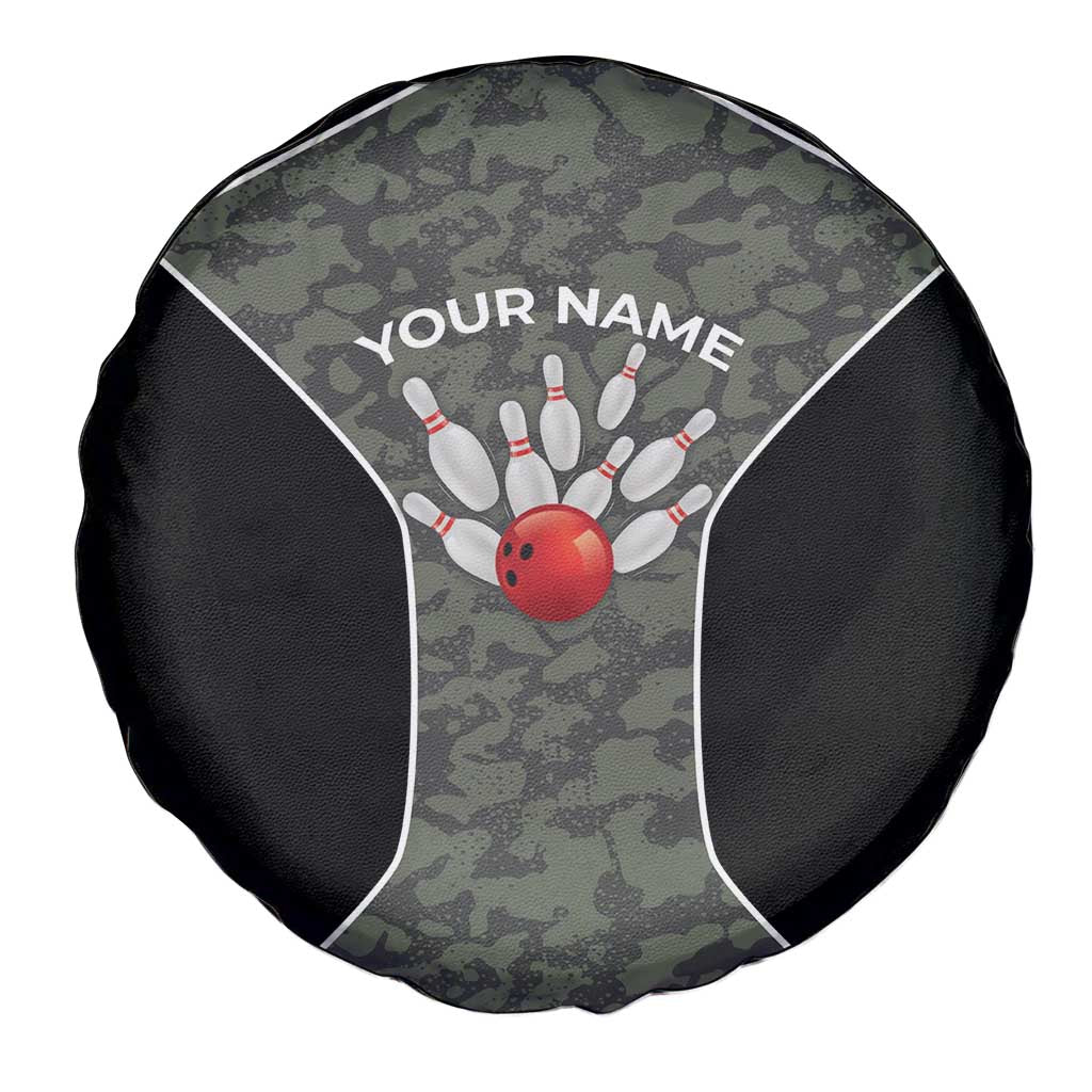 Custom Camouflage Bowling Spare Tire Cover with Red Strike Ball Graphic - Wonder Print Shop