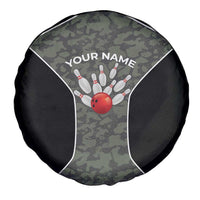 Custom Camouflage Bowling Spare Tire Cover with Red Strike Ball Graphic - Wonder Print Shop