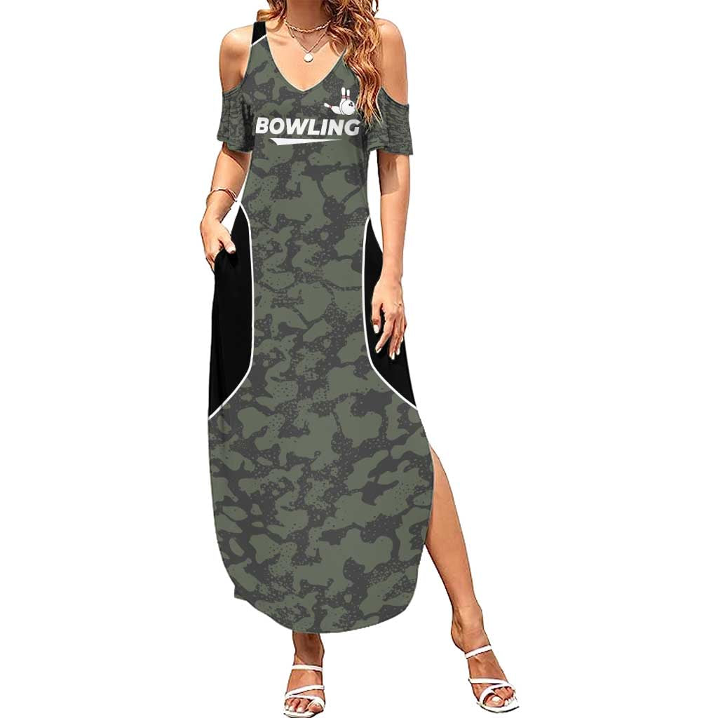 Custom Camouflage Bowling Summer Maxi Dress with Red Strike Ball Graphic - Wonder Print Shop