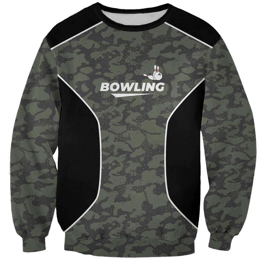 Custom Camouflage Bowling Sweatshirt with Red Strike Ball Graphic - Wonder Print Shop