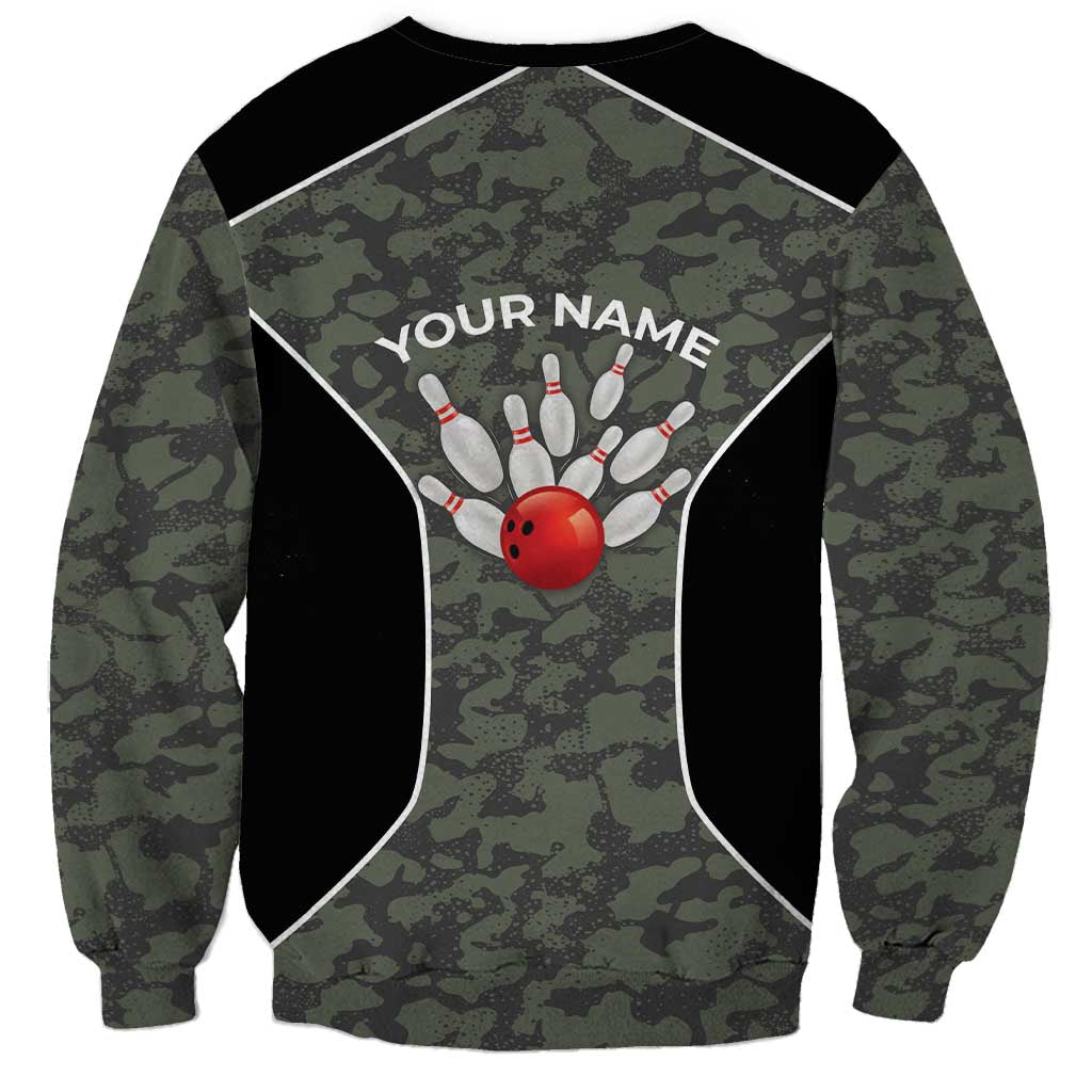 Custom Camouflage Bowling Sweatshirt with Red Strike Ball Graphic - Wonder Print Shop