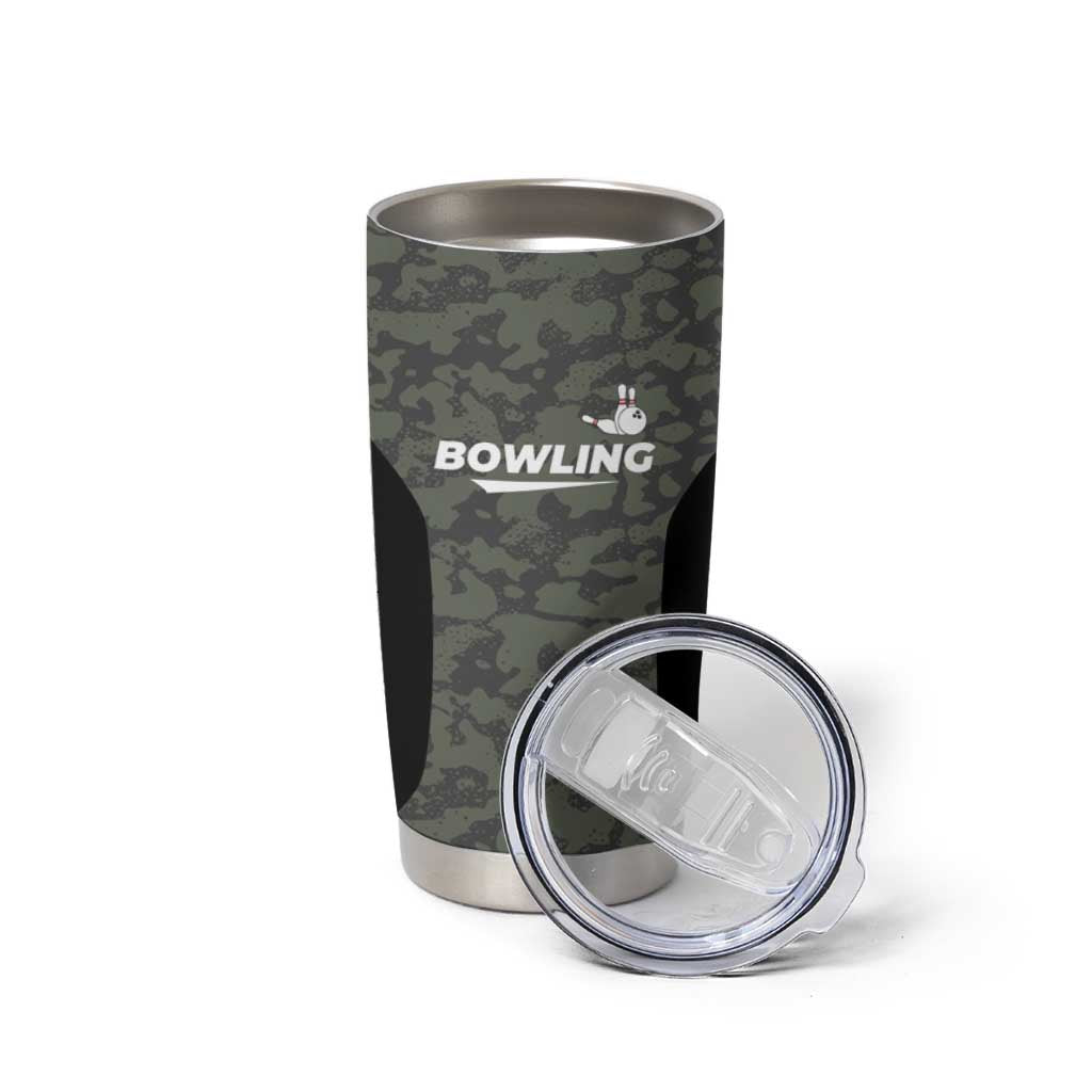 Custom Camouflage Bowling Tumbler Cup with Red Strike Ball Graphic - Wonder Print Shop