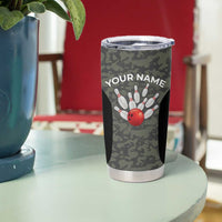 Custom Camouflage Bowling Tumbler Cup with Red Strike Ball Graphic - Wonder Print Shop
