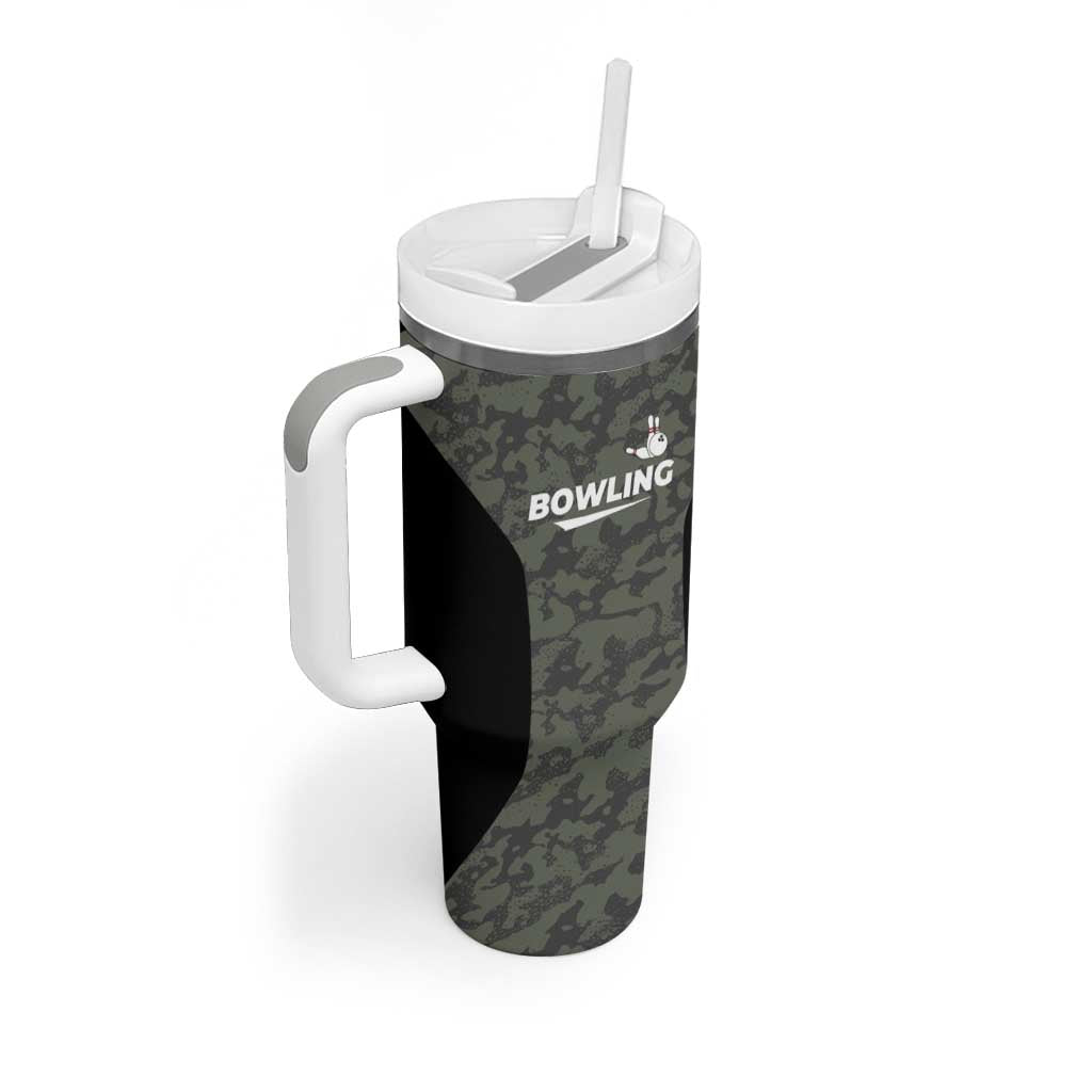 Custom Camouflage Bowling Tumbler With Handle with Red Strike Ball Graphic - Wonder Print Shop