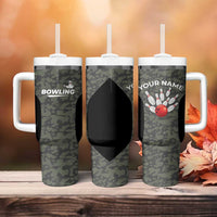 Custom Camouflage Bowling Tumbler With Handle with Red Strike Ball Graphic - Wonder Print Shop