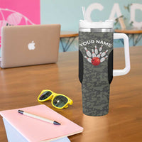 Custom Camouflage Bowling Tumbler With Handle with Red Strike Ball Graphic - Wonder Print Shop