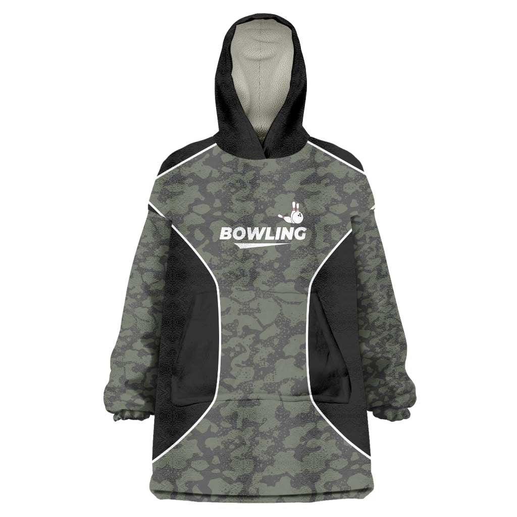 Custom Camouflage Bowling Wearable Blanket Hoodie with Red Strike Ball Graphic - Wonder Print Shop