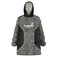 Custom Camouflage Bowling Wearable Blanket Hoodie with Red Strike Ball Graphic - Wonder Print Shop