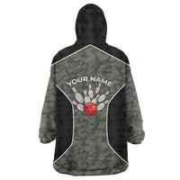 Custom Camouflage Bowling Wearable Blanket Hoodie with Red Strike Ball Graphic - Wonder Print Shop
