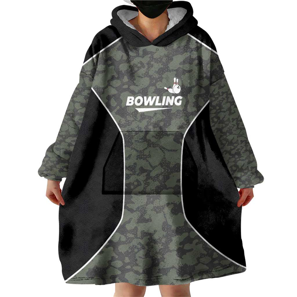 Custom Camouflage Bowling Wearable Blanket Hoodie with Red Strike Ball Graphic - Wonder Print Shop