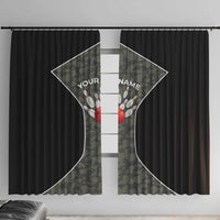 Custom Camouflage Bowling Window Curtain with Red Strike Ball Graphic - Wonder Print Shop
