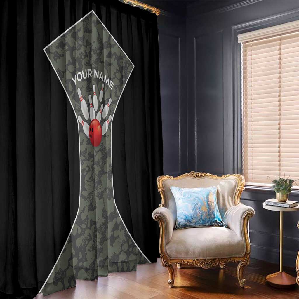 Custom Camouflage Bowling Window Curtain with Red Strike Ball Graphic - Wonder Print Shop