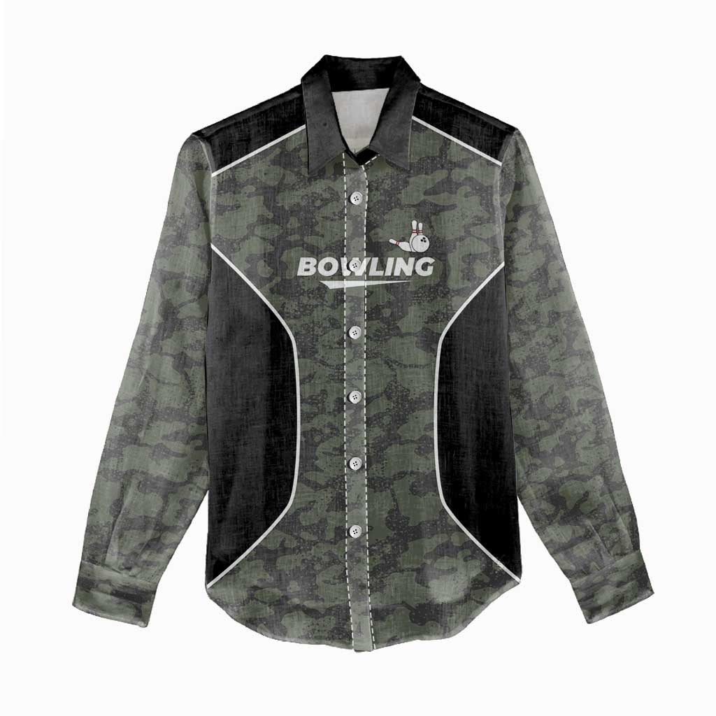 Custom Camouflage Bowling Women Casual Shirt with Red Strike Ball Graphic - Wonder Print Shop