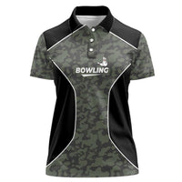 Custom Camouflage Bowling Women Polo Shirt with Red Strike Ball Graphic - Wonder Print Shop