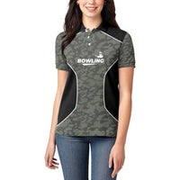 Custom Camouflage Bowling Women Polo Shirt with Red Strike Ball Graphic - Wonder Print Shop