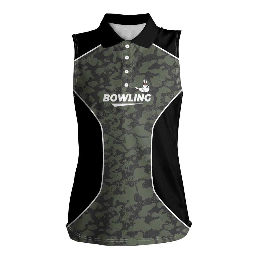Custom Camouflage Bowling Women Sleeveless Polo Shirt with Red Strike Ball Graphic - Wonder Print Shop