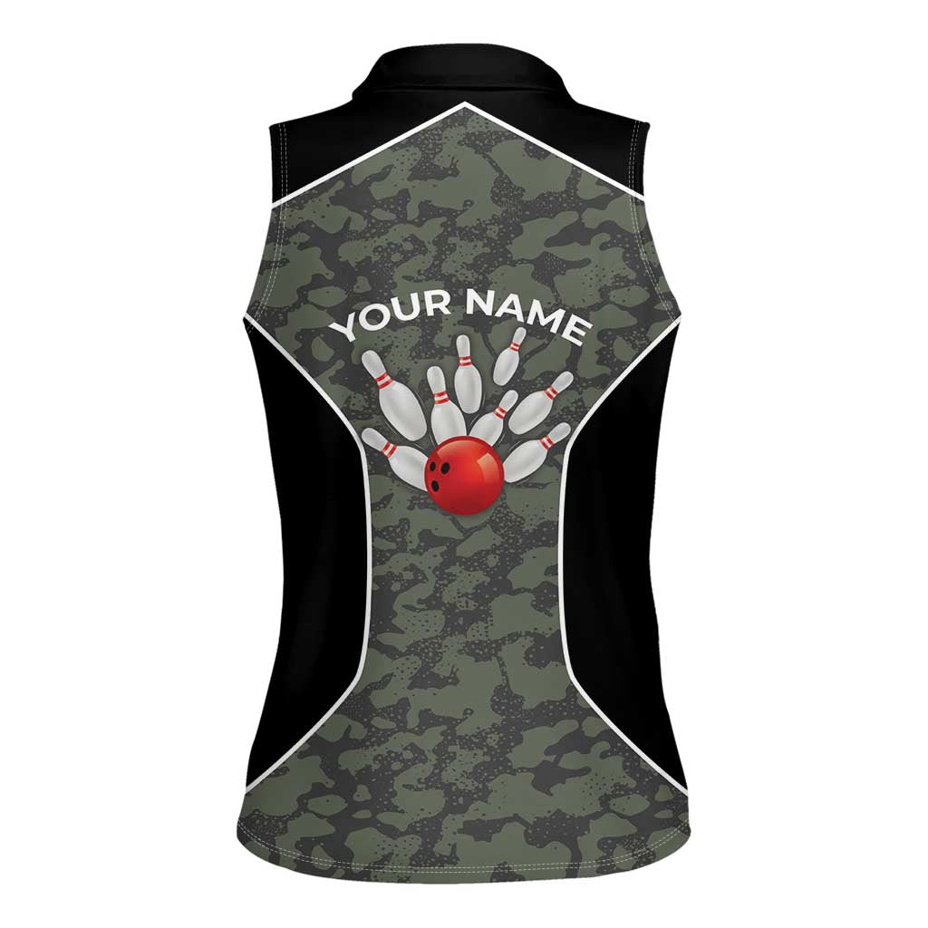 Custom Camouflage Bowling Women Sleeveless Polo Shirt with Red Strike Ball Graphic - Wonder Print Shop
