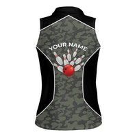 Custom Camouflage Bowling Women Sleeveless Polo Shirt with Red Strike Ball Graphic - Wonder Print Shop