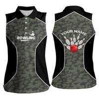 Custom Camouflage Bowling Women Sleeveless Polo Shirt with Red Strike Ball Graphic - Wonder Print Shop