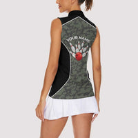 Custom Camouflage Bowling Women Sleeveless Polo Shirt with Red Strike Ball Graphic - Wonder Print Shop