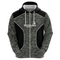 Custom Camouflage Bowling Zip Hoodie with Red Strike Ball Graphic - Wonder Print Shop