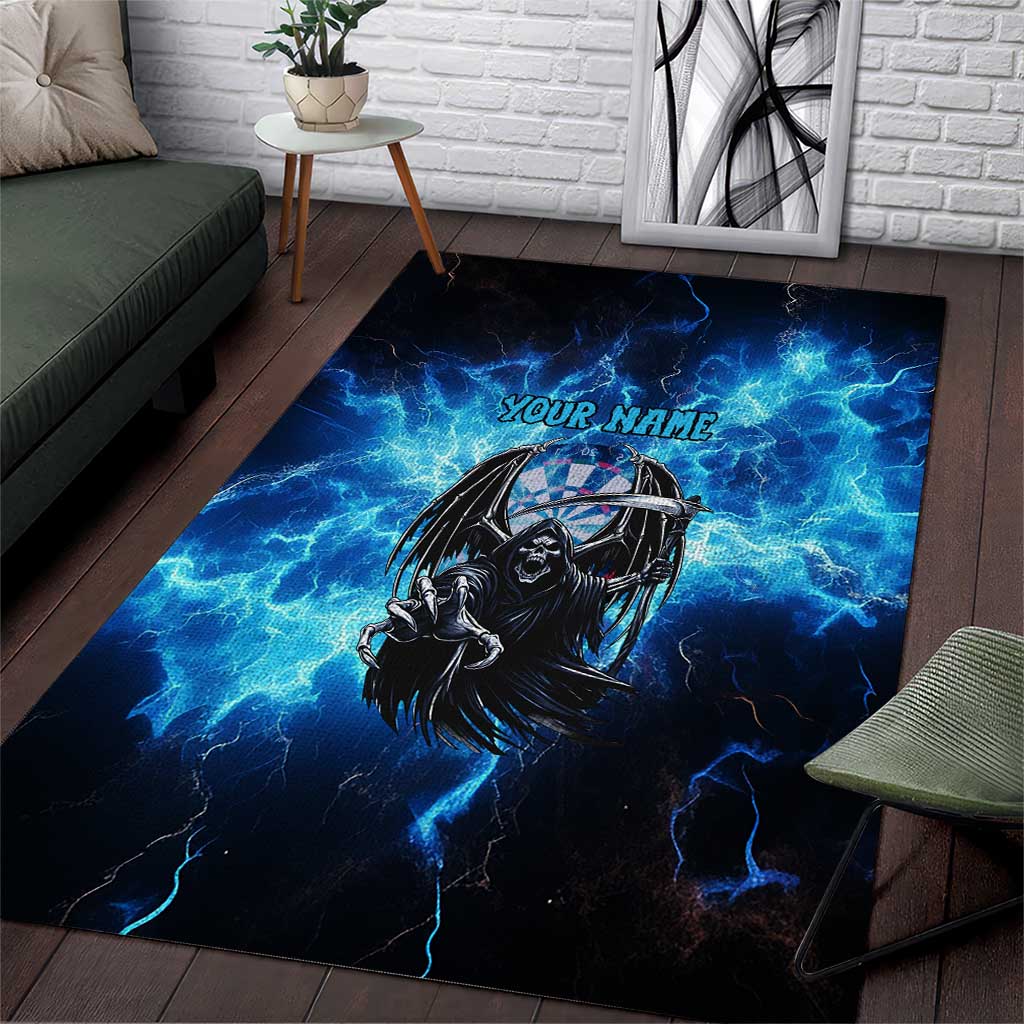 Custom Grim Reaper Bowling Area Rug with Blue Lightning Background - Wonder Print Shop