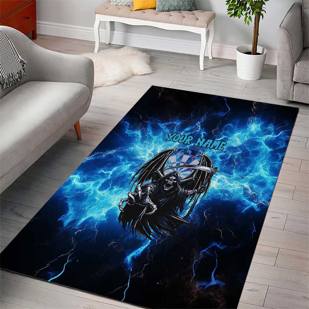 Custom Grim Reaper Bowling Area Rug with Blue Lightning Background - Wonder Print Shop