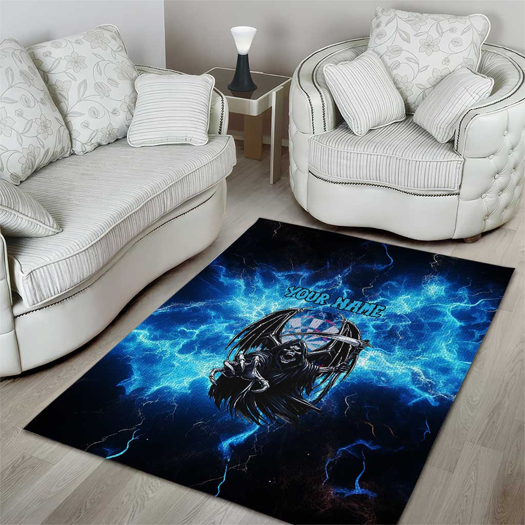 Custom Grim Reaper Bowling Area Rug with Blue Lightning Background - Wonder Print Shop