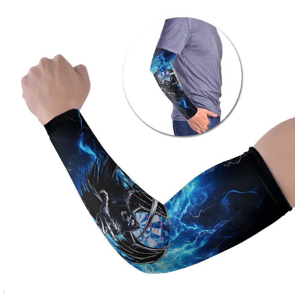 Custom Grim Reaper Bowling Arm Sleeves with Blue Lightning Background - Wonder Print Shop