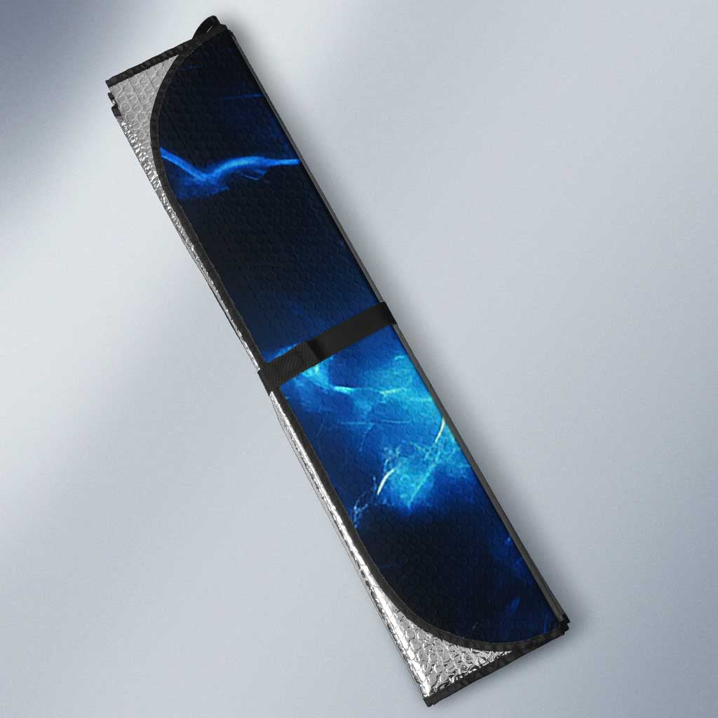 Custom Grim Reaper Bowling Auto Sun Shade with Blue Lightning Background - Wonder Print Shop