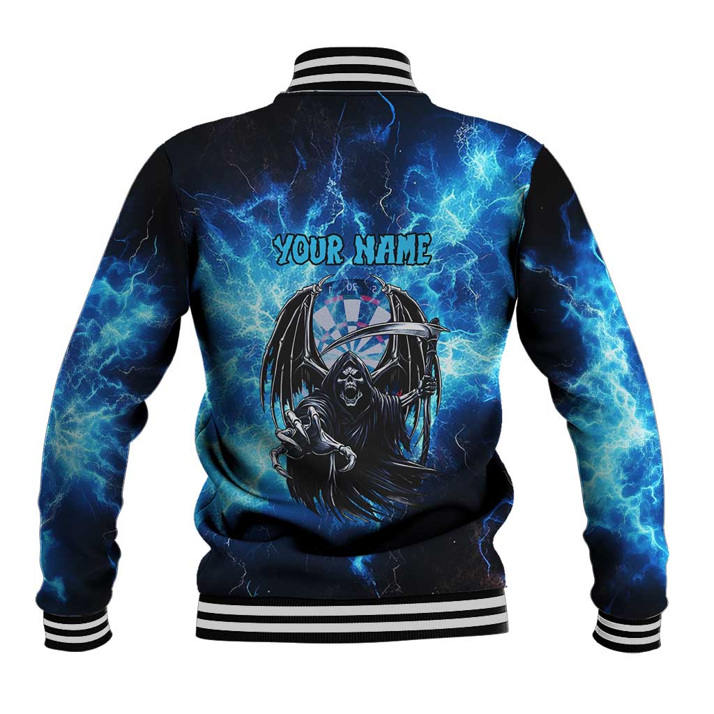 Custom Grim Reaper Bowling Baseball Jacket with Blue Lightning Background - Wonder Print Shop