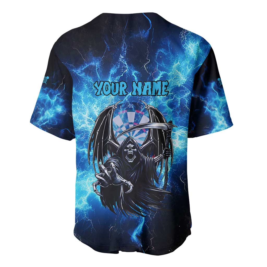 Custom Grim Reaper Bowling Baseball Jersey with Blue Lightning Background - Wonder Print Shop