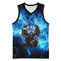 Custom Grim Reaper Bowling Basketball Jersey with Blue Lightning Background - Wonder Print Shop
