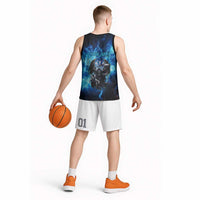 Custom Grim Reaper Bowling Basketball Jersey with Blue Lightning Background - Wonder Print Shop