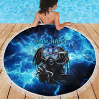 Custom Grim Reaper Bowling Beach Blanket with Blue Lightning Background - Wonder Print Shop