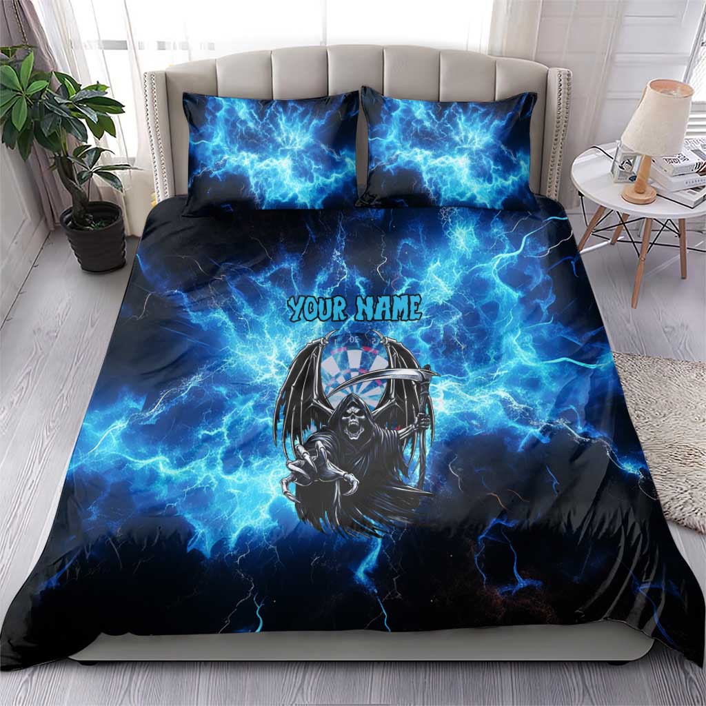 Custom Grim Reaper Bowling Bedding Set with Blue Lightning Background - Wonder Print Shop