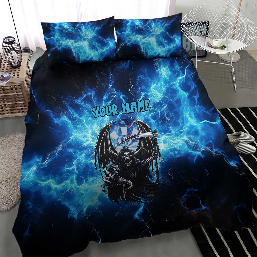 Custom Grim Reaper Bowling Bedding Set with Blue Lightning Background - Wonder Print Shop