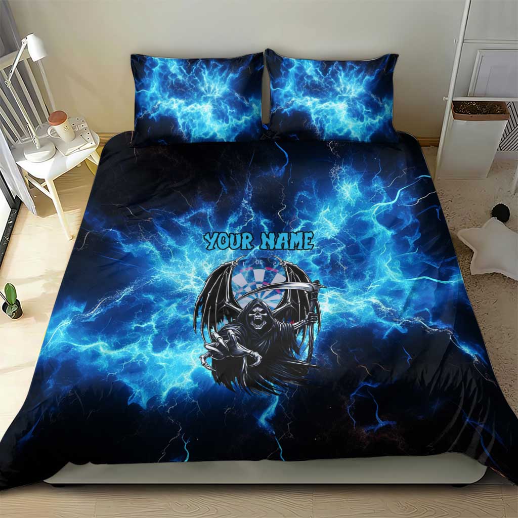 Custom Grim Reaper Bowling Bedding Set with Blue Lightning Background - Wonder Print Shop
