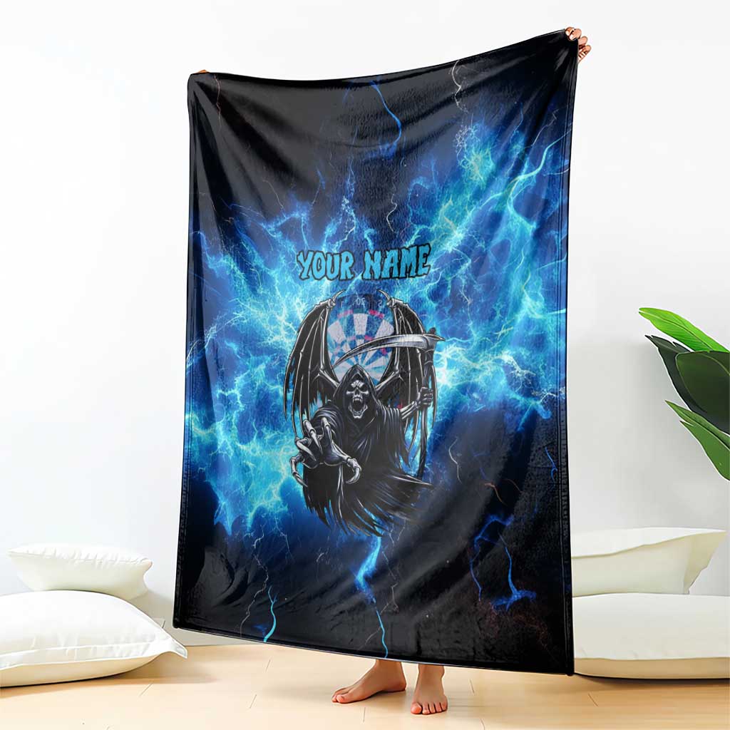 Custom Grim Reaper Bowling Blanket with Blue Lightning Background - Wonder Print Shop
