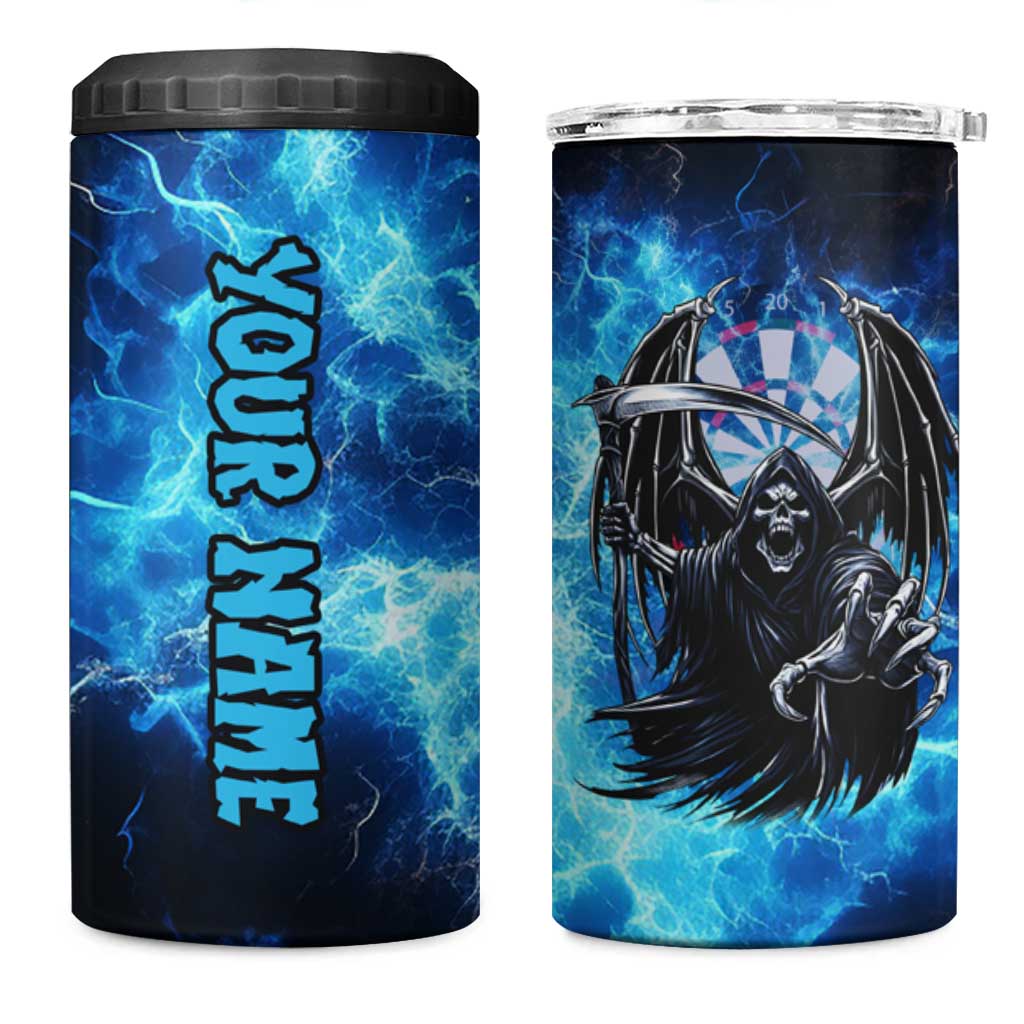 Custom Grim Reaper Bowling 4 in 1 Can Cooler Tumbler with Blue Lightning Background - Wonder Print Shop