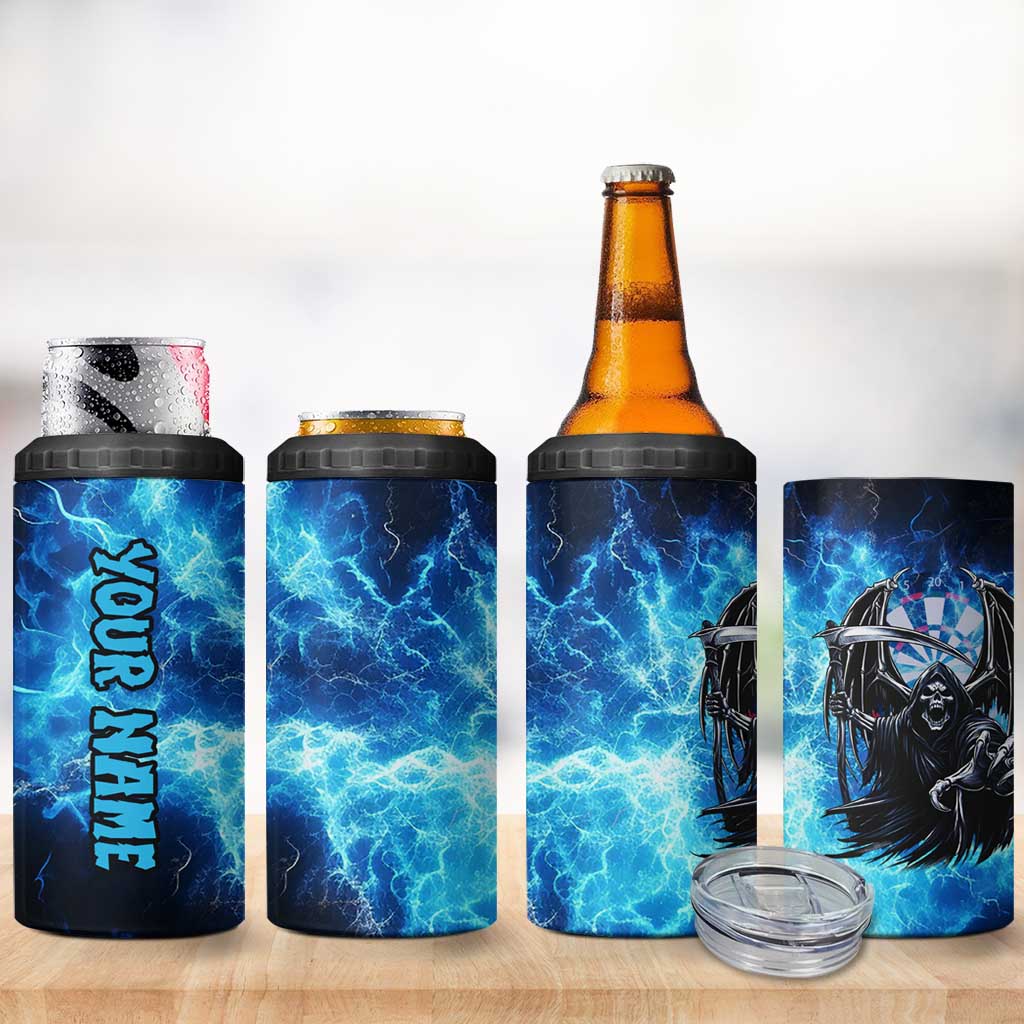 Custom Grim Reaper Bowling 4 in 1 Can Cooler Tumbler with Blue Lightning Background - Wonder Print Shop