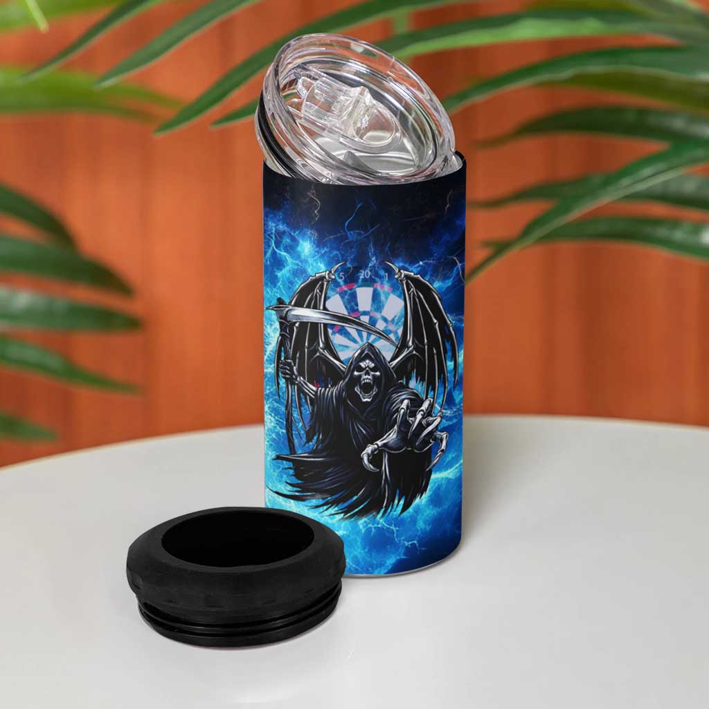 Custom Grim Reaper Bowling 4 in 1 Can Cooler Tumbler with Blue Lightning Background - Wonder Print Shop