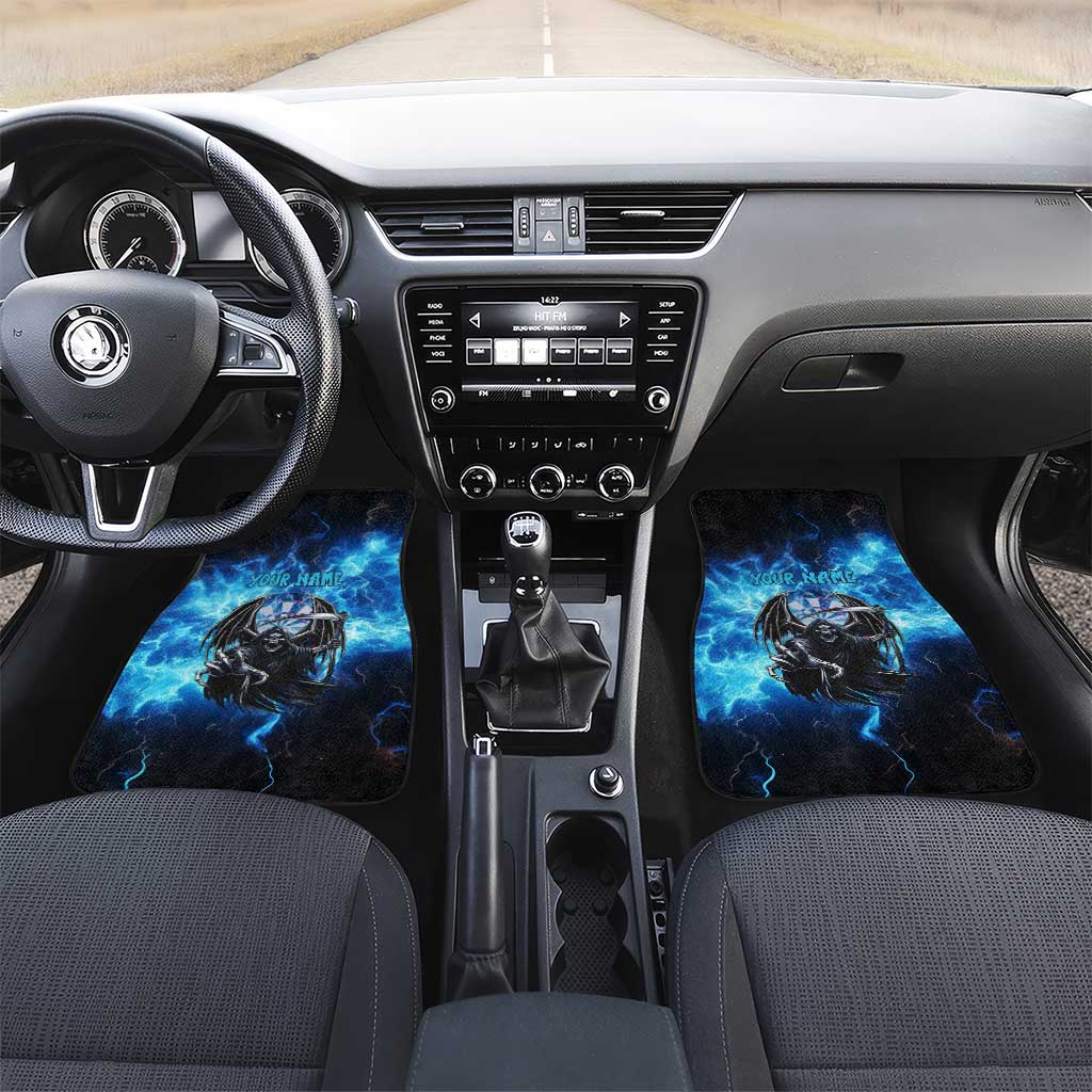 Custom Grim Reaper Bowling Car Mats with Blue Lightning Background - Wonder Print Shop