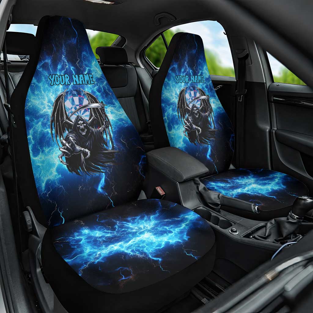 Custom Grim Reaper Bowling Car Seat Cover with Blue Lightning Background - Wonder Print Shop