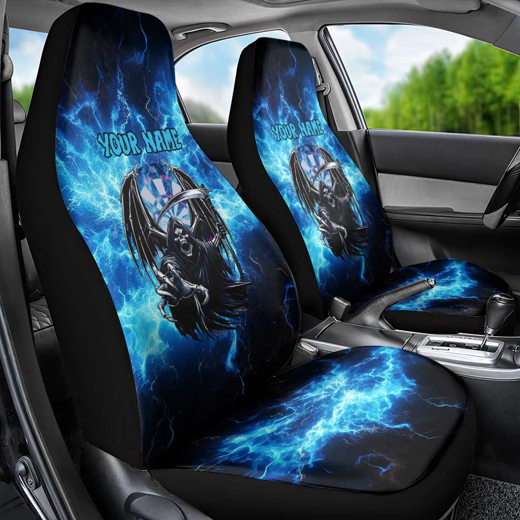 Custom Grim Reaper Bowling Car Seat Cover with Blue Lightning Background - Wonder Print Shop