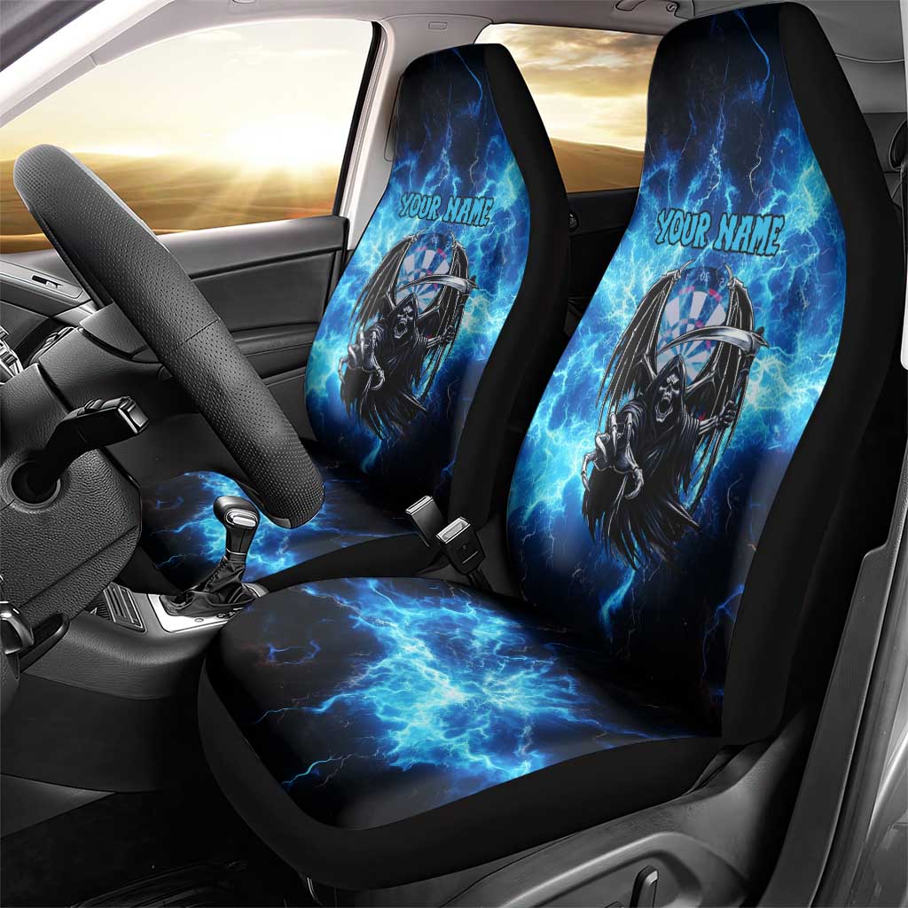 Custom Grim Reaper Bowling Car Seat Cover with Blue Lightning Background - Wonder Print Shop